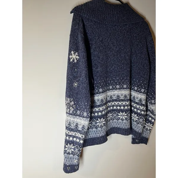 Heirloom Collectibles Sweater Women's 1X Blue Full‎ Zip Christmas Knit Snowflake - Image 2