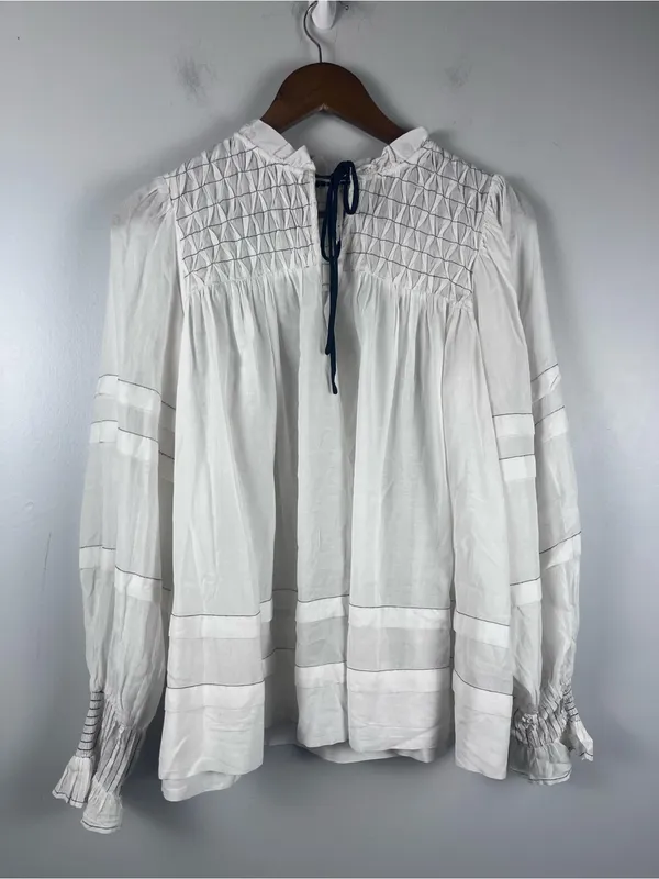 By Anthropologie Long-Sleeve Airy Babydoll Blouse white black size large - Image 3