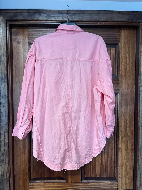 We The Free Happy Hour Shirt Oversized Pink Jean Shirt Jacket L - Image 6