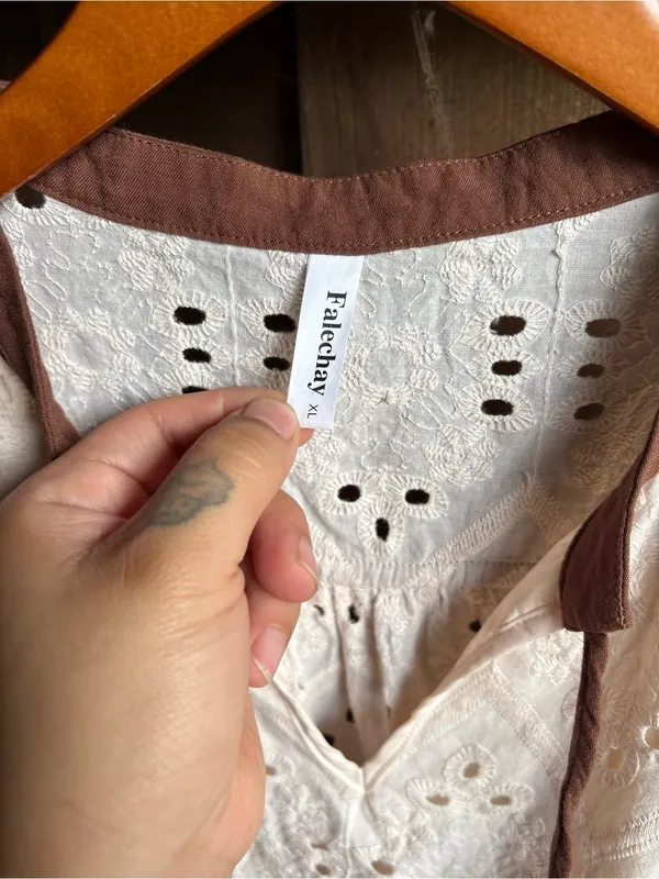 Falechay Ivory Pirate REN Faire Eyelet Peasant Sleeve Blouse - Image 3