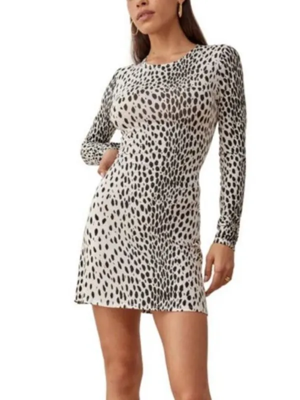Reformation Kenmare Long Sleeve Knit Minidress In Cheetah Print New Size Medium - Image 9