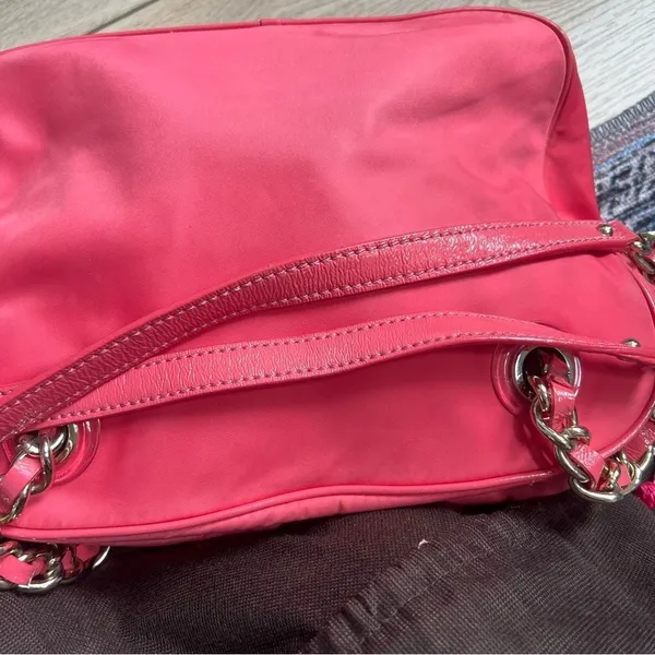 Kate Spade Vintage Jasmine Nylon Satchel Bag Orange Double Gold Chain Purse - Image 16