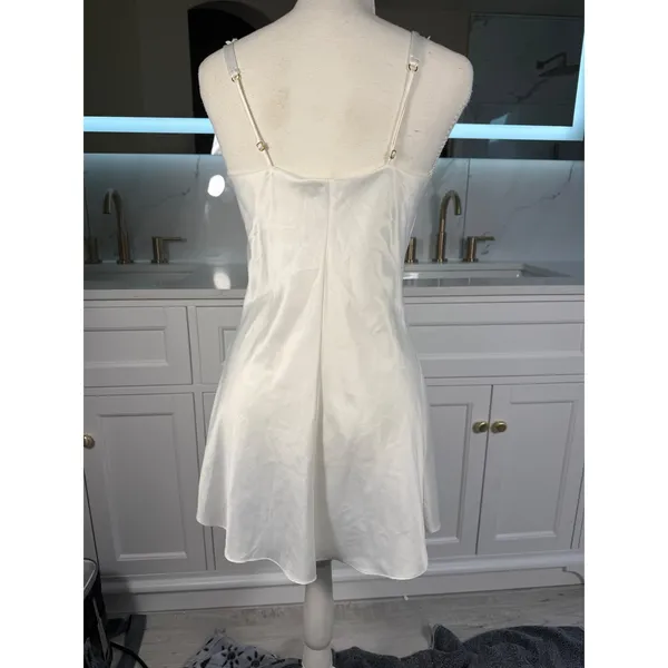 Flora Nikrooz Slip Dress Womens Small Ivory Satin Floral Strap Chemise - Image 16