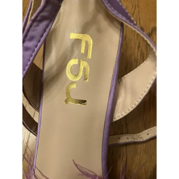 FSJ Purple Satin Pointed Toe Strappy Ankle Strap Feather Pumps Party US 7 - Image 2