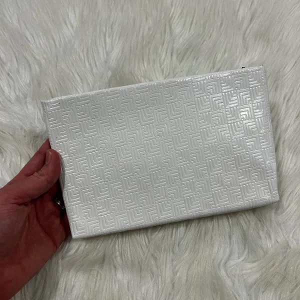 Vintage MCM White Textured Geometric Pattern‎ Zippered Cosmetic Bag Pouch clutch - Image 2