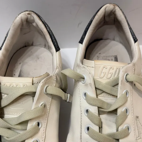Golden Goose PureStar Low Top Sneakers White Leather Glitter Heel Size 38 US 8 - Image 12