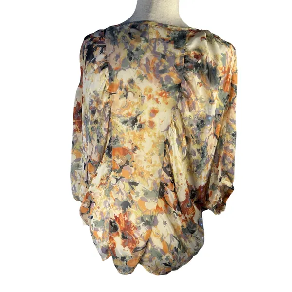 Jeans by Buffalo Floral Tie-Hem Blouse in Yellow, Orange and Green - Image 3