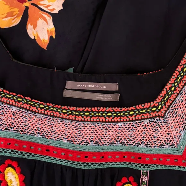 By ANTHROPOLOGIE Dakota Floral Embroidered Top Blouse Peasant Square‎ Neck Large - Image 10