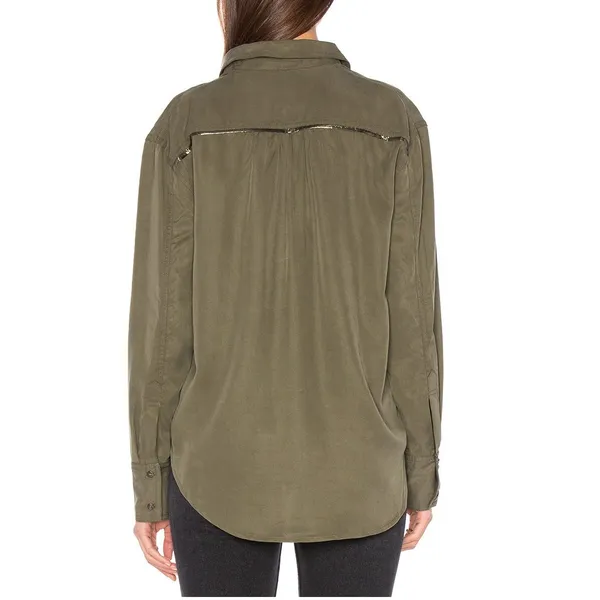 Free People Off Campus Shirt Womens XS Moss‎ Green Tencel Metallic Boho Utility - Image 5