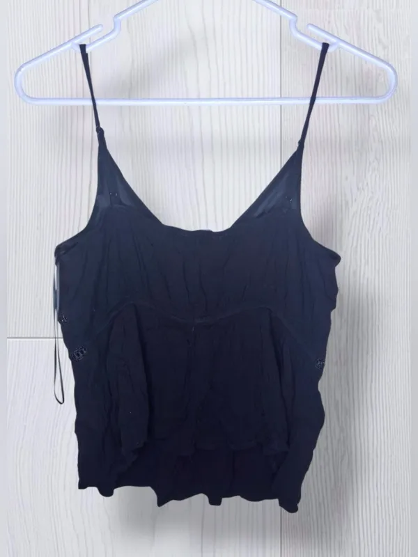 TRIXXI Black Boho Crochet Trim V-Neck Spaghetti Strap Crop Cami - Image 4