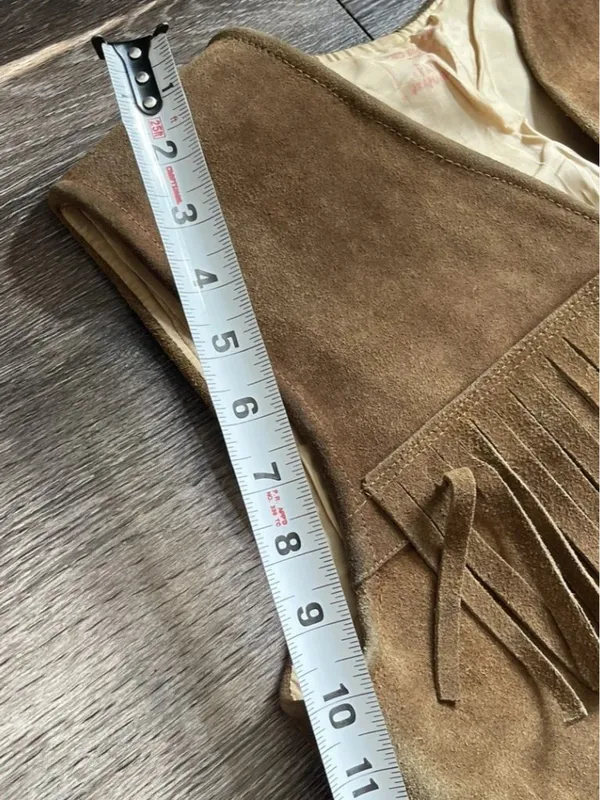 Vintage Brown Suede Leather western vest fringe Womens Sz M handmade in Mexico - Image 11
