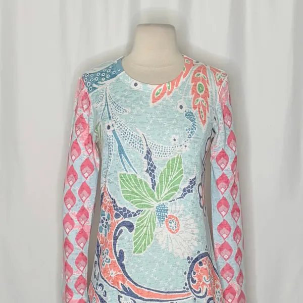 Sundance WHIMSY ROSE Aqua Coral Paisley Floral Baby Waffle Thermal Top Small USA - Image 3