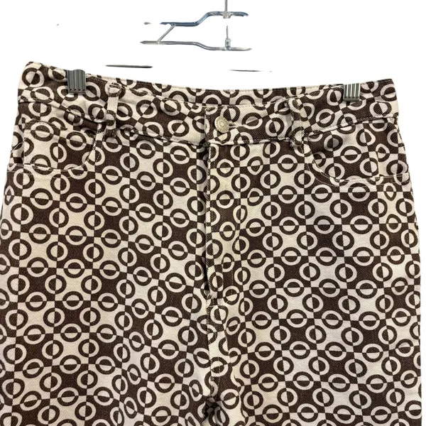 Peppermayo Brown Geometric Mod High Waisted Straight Leg Pants Boho Retro Size 6 - Image 4