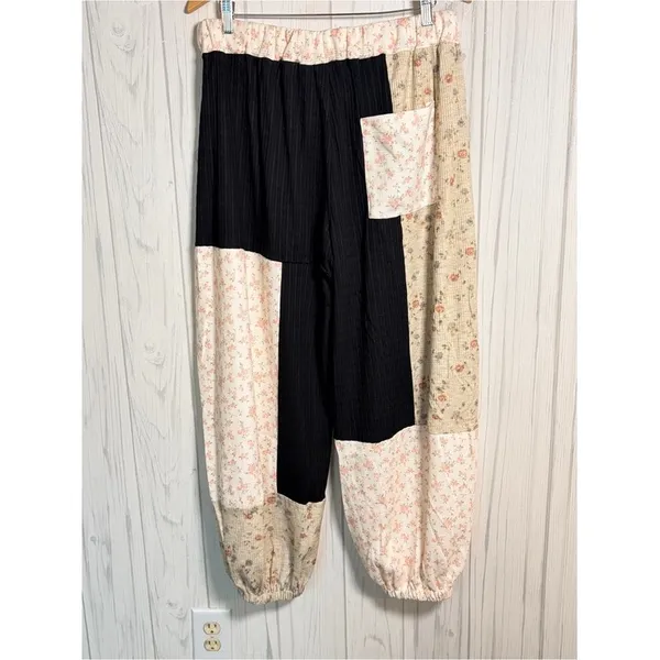 POL Boho Patchwork Balloon Wide Leg Pants, XL, Black Multi Jogger Style - Image 7