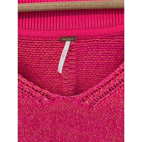 Free People Sweater Womens L Pink Moonbeam Pullover V-Neck Balloon Sleeve Knit‎ - Image 2
