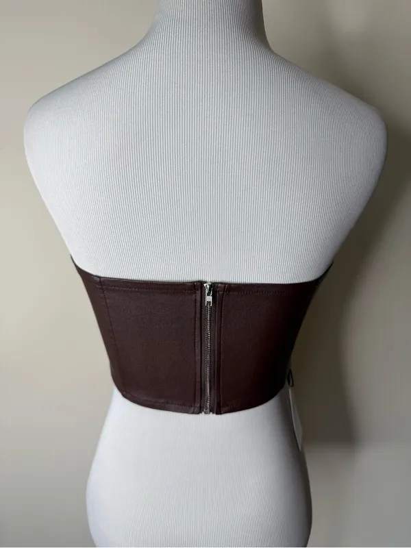 Cider Brown Faux Leather Corset Crop Top NWT S - Image 4