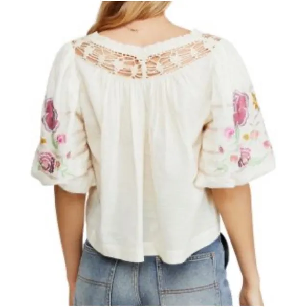 Free People Embroidered Bohemia Blouse XS Festival Ethereal Boho Floral - Image 2