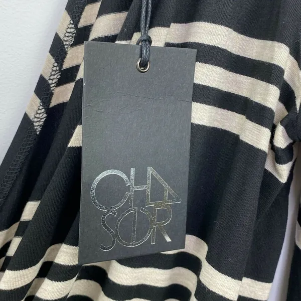 Chaser Womens M Black White Striped Wrap Top Deep‎ V Neck Bell Sleeve Y2K Boho - Image 7
