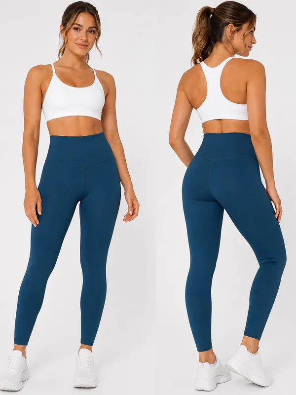 High-Waist Seamless Leggings - Deep Teal - Image 2