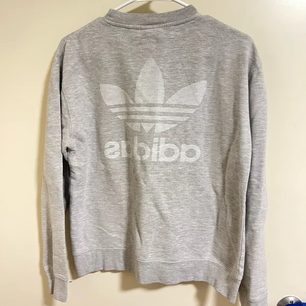 Adidas Originals Women Size Small Gray Crew Neck Sweatshirt Double Logo Pullover - Image 2