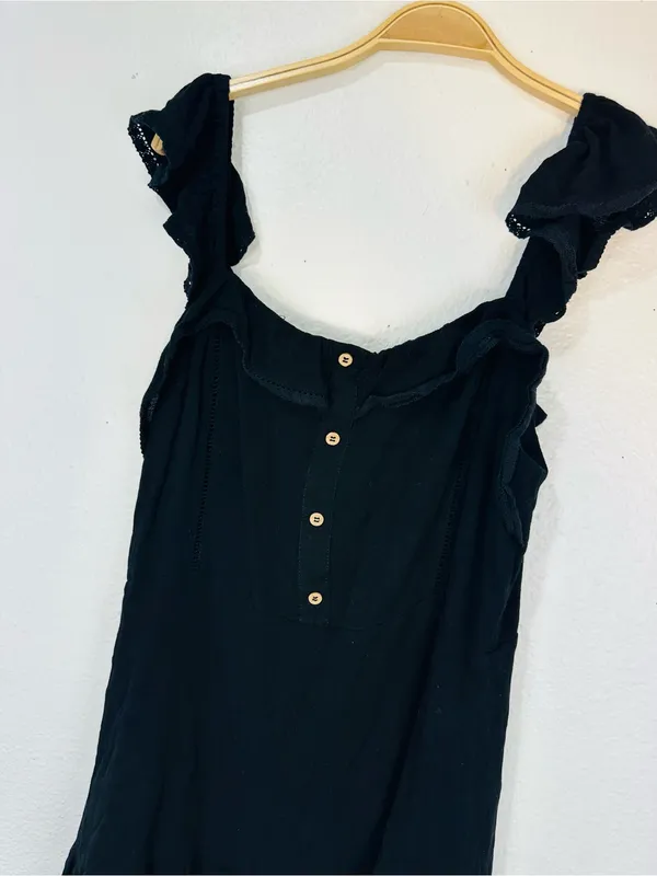 Black Ruffle Mini Dress with Button - Image 5