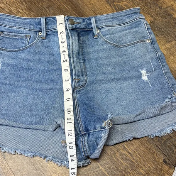 Good American Cut Off Blue Denim Jean Shorts Womens 12/31 High Rise Stretch - Image 3