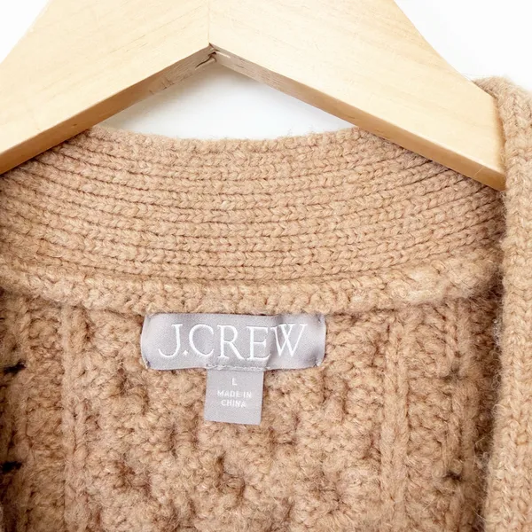 J. Crew Tan Cable Knit Stretch Cardigan Sweater Sz L - Image 2