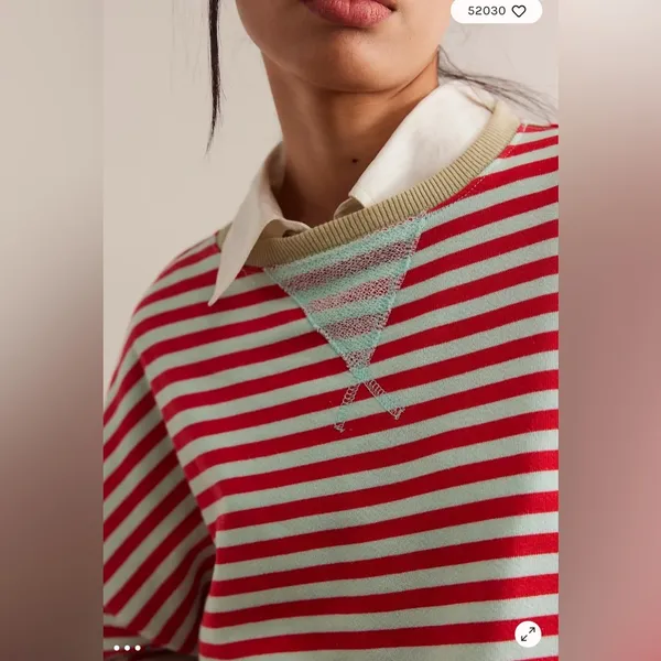 We The Free Free People Classic Striped Oversized Crewneck in Cherry Combo LARGE - Image 2