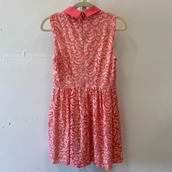🍁 Betsey Johnson Pink Lace‎ Lined Peter Pan Collared Dress Womens Size 6 - Image 2