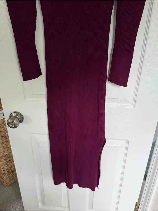 NWT Band Of Gypsies Maroon Ribbed Sweater Midi Dress Size Small - Image 10