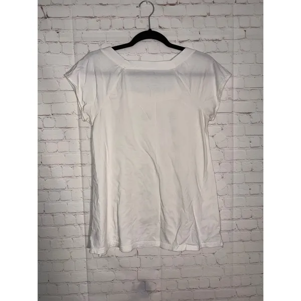 Garnet Hill Womens White Floral Embroidered Square Neck Cap Sleeve Tee XS‎ - Image 2