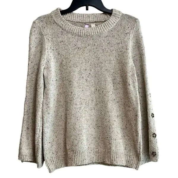 NWT Francesca’s Alya Heather Oat Crew Neck Sweater Button Sleeves Small - Image 2