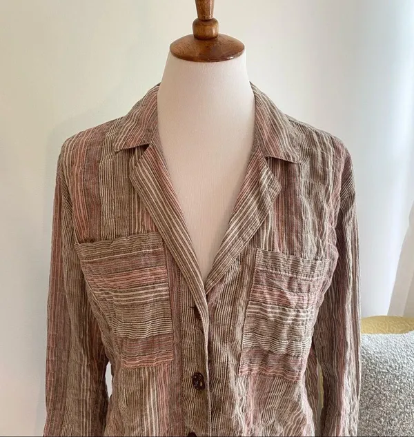 🌻Free People🌻 High Tide Pink Sands Striped Button Down Long Sleeve Shirt - Image 3