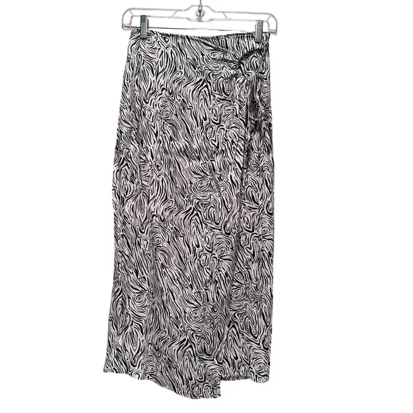 Mango Zebra Print Patterned‎ Midi Wrap Skirt Black White Size XS - Image 2