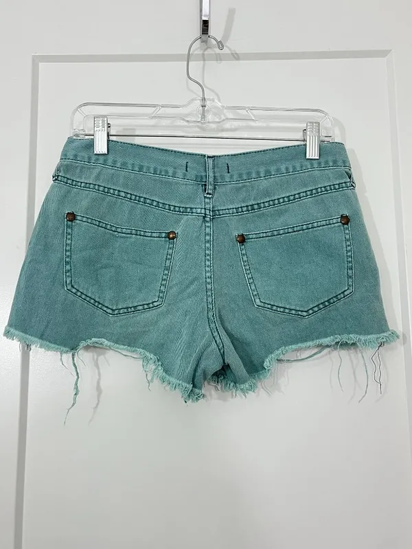 Free People Size 26 Green / Blue Denim Cutoff Shorts - Image 4