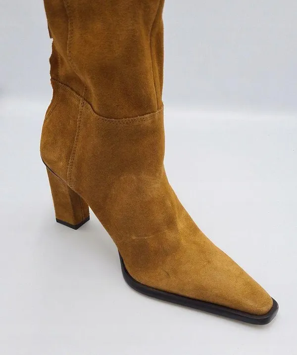 suede tan camel heeled ancle boots heels - Image 4