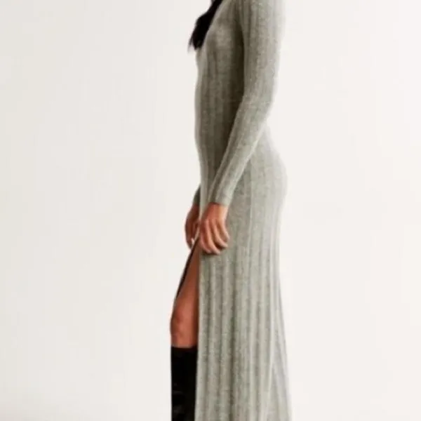 Abercrombie & Fitch Sweater Midi Dress Women Small Grey Ribbed Minimalist Luxury - Image 3