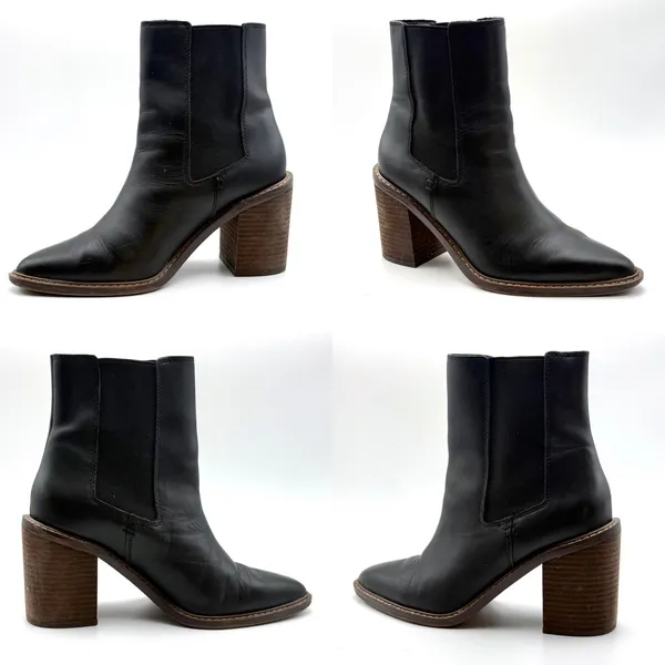Crown Vintage Pimmy Chelsea Boots 7.5 Black Leather Pointed Toe Block‎ Heel - Image 9