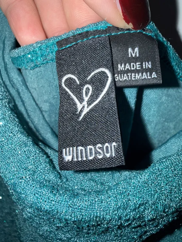 Windsor Teal Glitter Ruched Cowl-Neck Bodycon Mini Dress Size Medium - Image 3