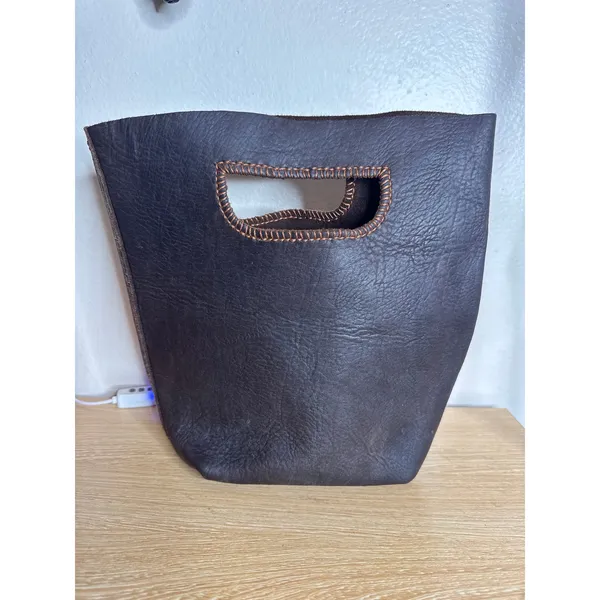 Johnny Was x Half United Leather Bucket Bag Stitch Detail Boho Dark Brown - Image 2