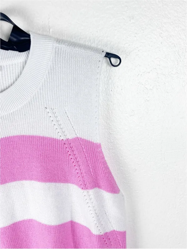 CROWN & IVY Pink White Striped Cap Sleeves V-Neck Sweater Vest XL Preppy Tennis - Image 7