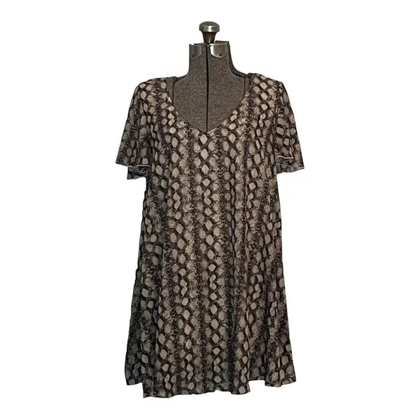 Show Me Your Mumu Shift Dress‎ Womens Medium Brown Snakeskin V-Neck Boho Animal - Image 3