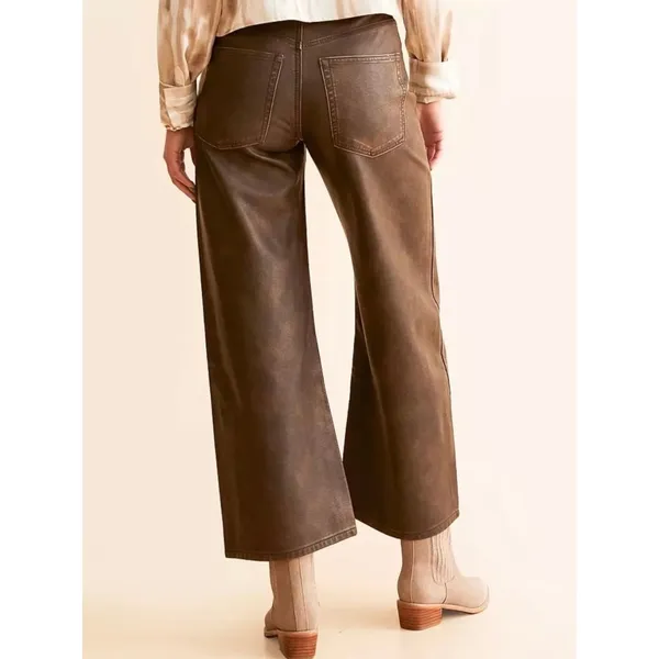 Free People We The Free Brown Faux Leather Misha Wide Leg Barrel Pants Sz.26 - Image 3