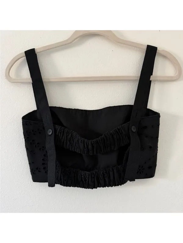 ZARA Whimsigoth Grunge Boho Embroidered Eyelet Open Back Crop top size small - Image 11