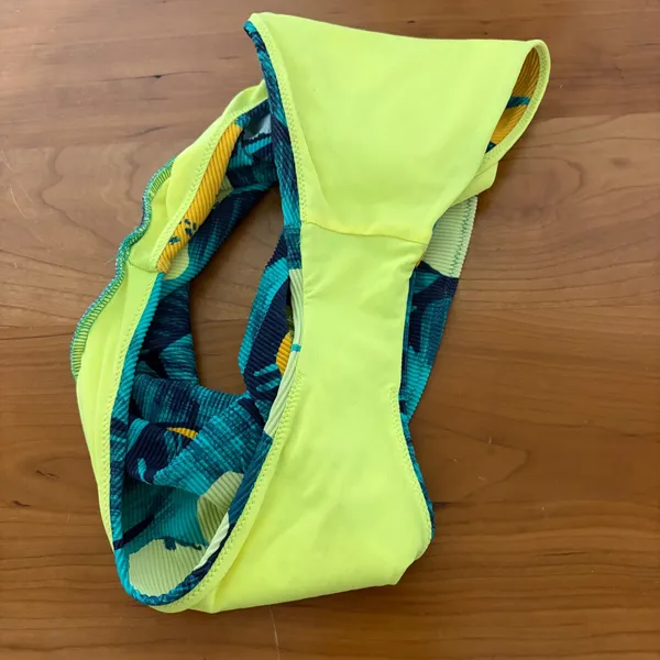 Aerie High Cut Cheeky Bikini Bottom Teal Tropical Floral Ribbed Small - Image 4