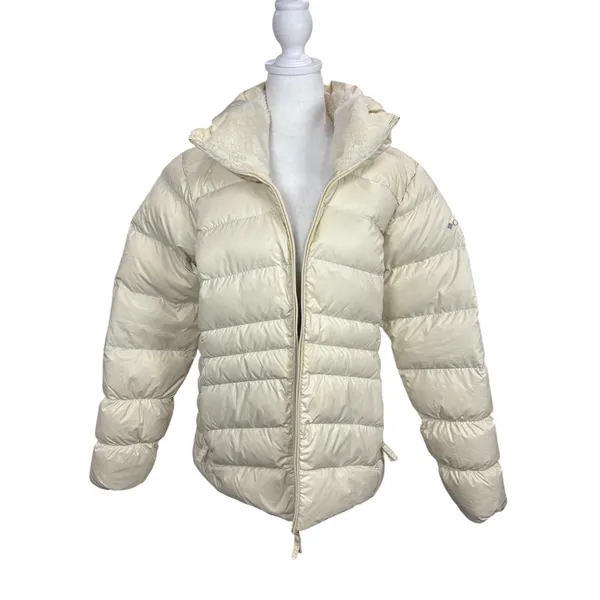 Columbia White Autumn Park Down Jacket Large‎ Omni-Heat Mink-Fleece Collar $130 - Image 2