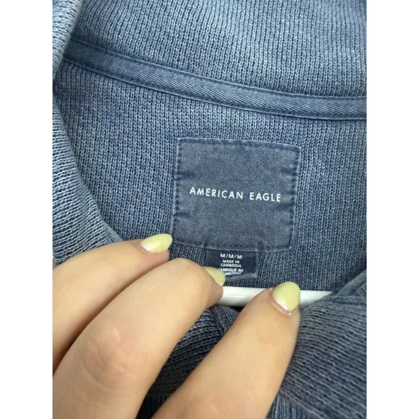 American Eagle Blue Mineral Wash Snap Collar Pullover M - Image 4