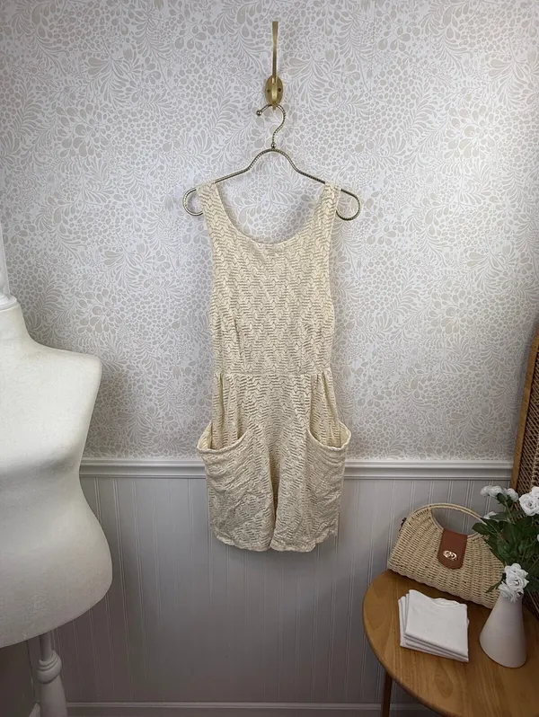 Free People Cream Poppy Pointelle Lace Pocket Mini Dress - Size - Medium - Image 3
