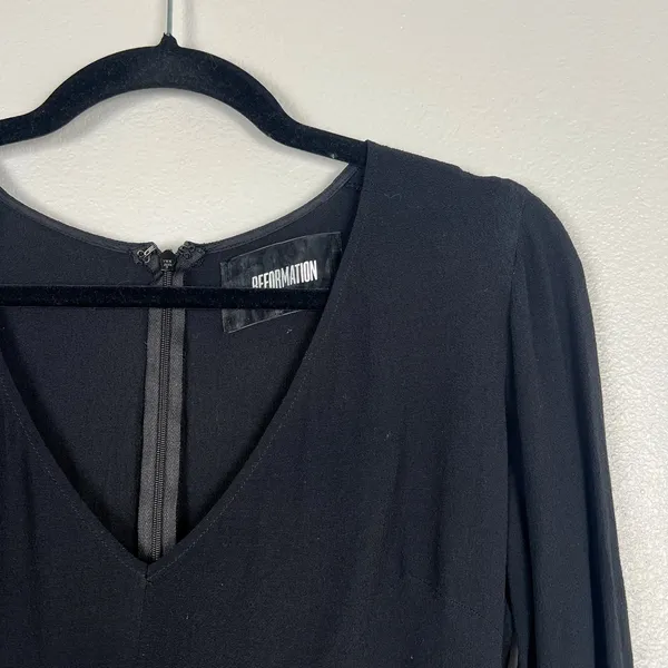 Reformation Womens Black V Neck Skater Mini Dress Long Sleeve‎ Size 8 - Image 2