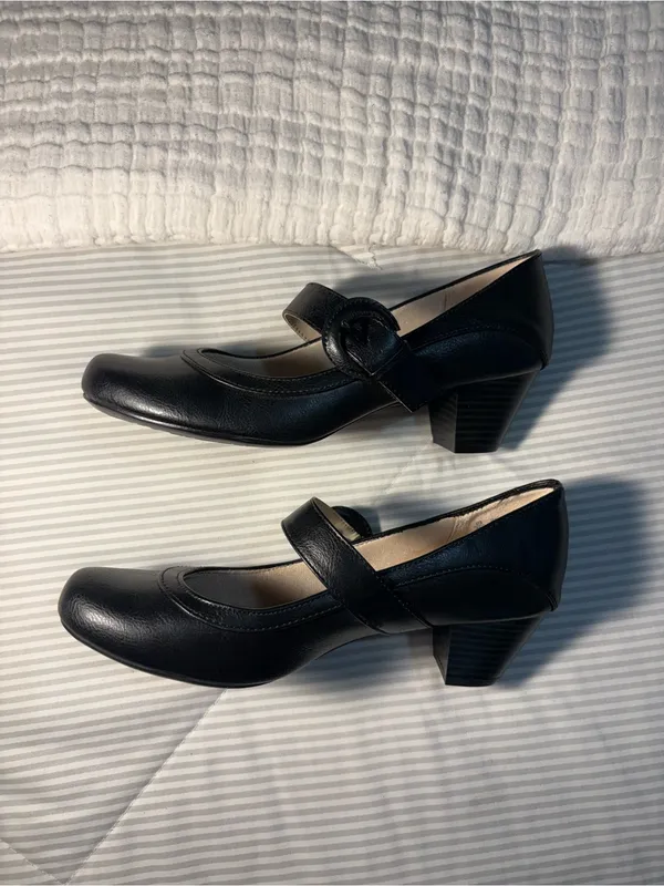 Life Stride Black Mary Jane Block Heel Pumps Size 8M - Image 4